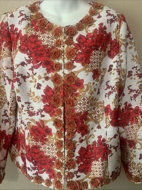 Boston Proper size 16 One of A Kind Distinctive Style Floral Embroidered Blazer